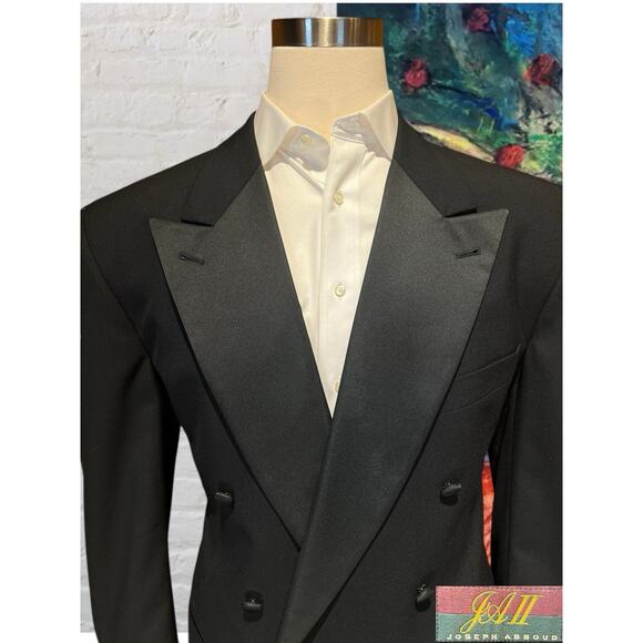 Joseph Abboud Mens 44L 36x29 Black Tuxedo Double Breasted Virgin Wool - Picture 4 of 16